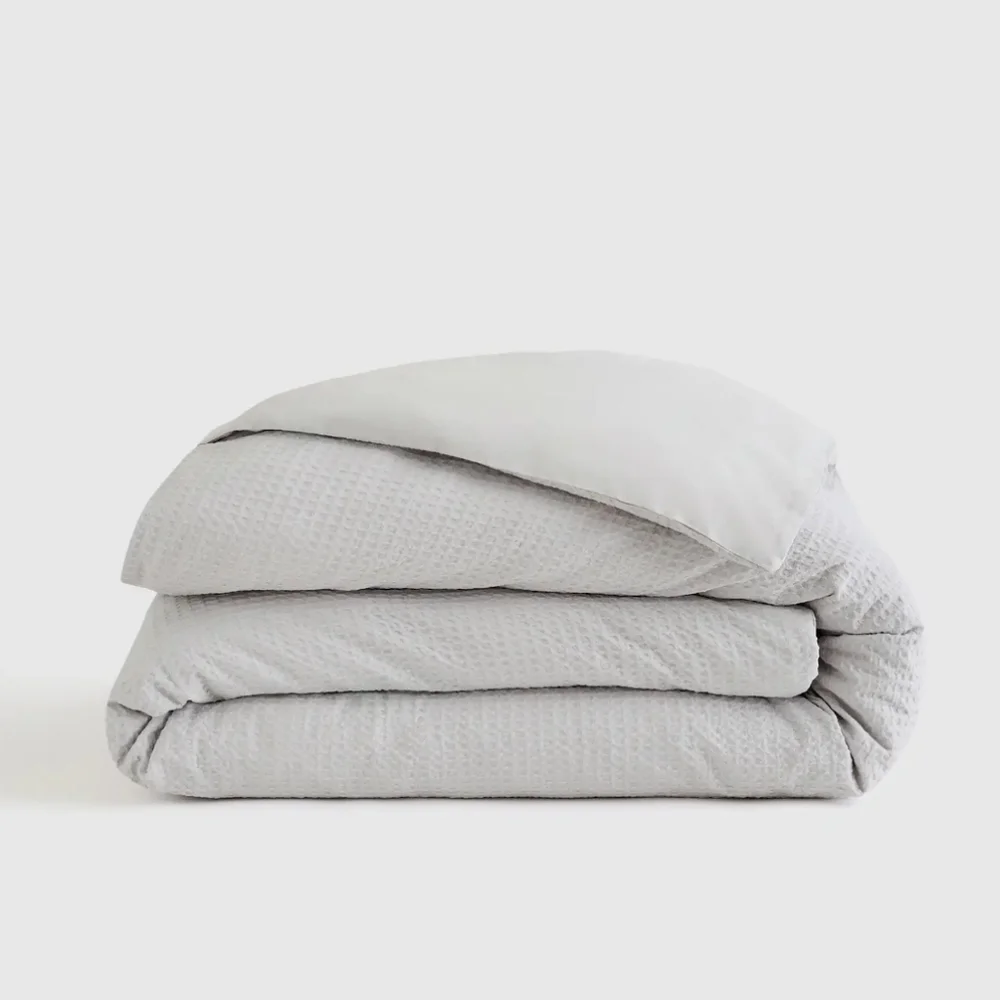 Quince 100% Organic Cotton Waffle Light Gray Duvet Cover! King/ Cal King  (405)